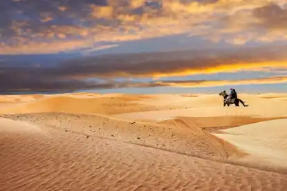 Sunset over the Sahara Desert near Tozeur and Douz during a 3-day private adventure tour