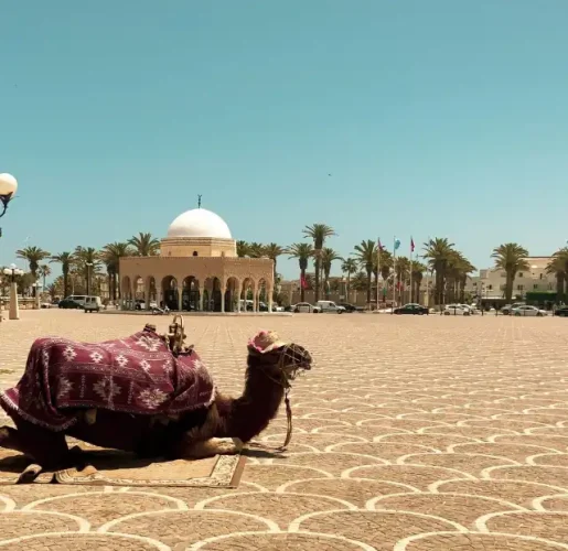 Central square in Monastir with local life and architecture
